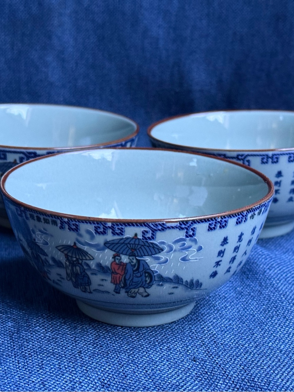 Vintage Chinese Jingdezhen Rice Bowls Set of 3 Sima Qian Calligraphy